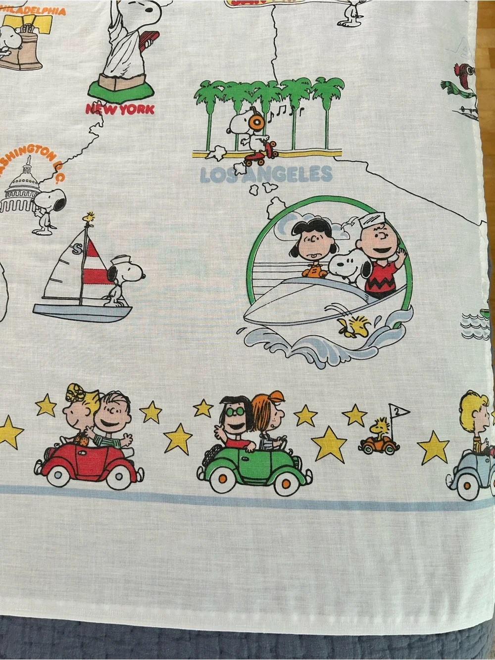 Peanuts ~1970s “See America First” US Cities Vintage Twin Top + Bottom Sheet Set